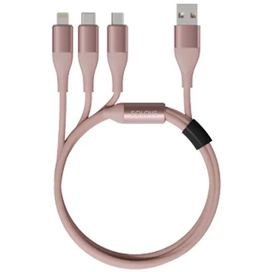 Кабель Solove 3 in 1 USB Lightning/Micro/Type-C 120 см DW2 (Pink) - 5