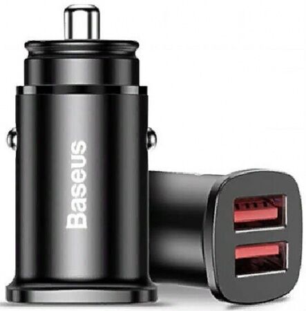 Автомобильное зарядное устройство BASEUS Square metal, 2USB, 5A, 30 Вт, черный, быстрая зарядка - 2