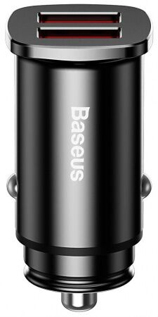 Автомобильное зарядное устройство BASEUS Square metal, 2USB, 5A, 30 Вт, черный, быстрая зарядка - 6