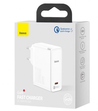 Зарядное устройство BASEUS GaN2 Fast Charger USB-C  Кабель Type-C-Type-C, 3A, 100W, белый - 7