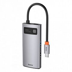 Переходник BASEUS Metal Gleam Series 4-in-1, Разветвитель, Type-C - USB3.0  USB2.0  HDMI  PD, сер