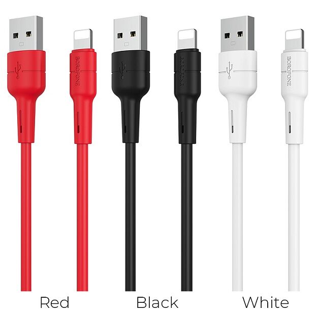 USB кабель BOROFONE BX30 Silicone Lightning 8-pin, 2,4A, 1м, силикон (белый) - 3