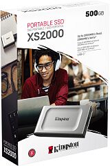 Твердотельный накопитель Kingston SSD XS2000, 2000GB, Portable Type-C, USB 3.2 Gen 2x2, R/W 2000/2000MB/s, IP55, 70x33x14mm, Silver