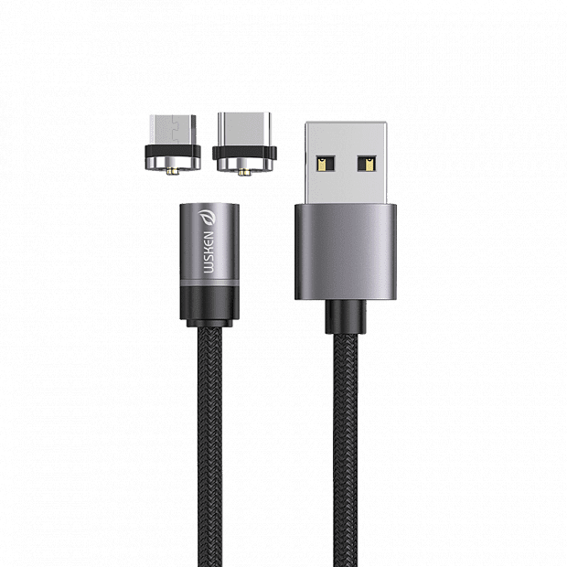 Кабель WSKEN Round Light Magnetic Charging Cable Type-C & Micro-USB Double Head 2m (Black) 